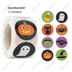 500pcs 1.5in 8 Designs Halloween Sticker Round Shaped Chrome Paper for Halloween