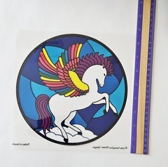 Vtg 80s Sandylion Sticker Pegasus 1984 Jumbo Stained Glass Transparent Decorator