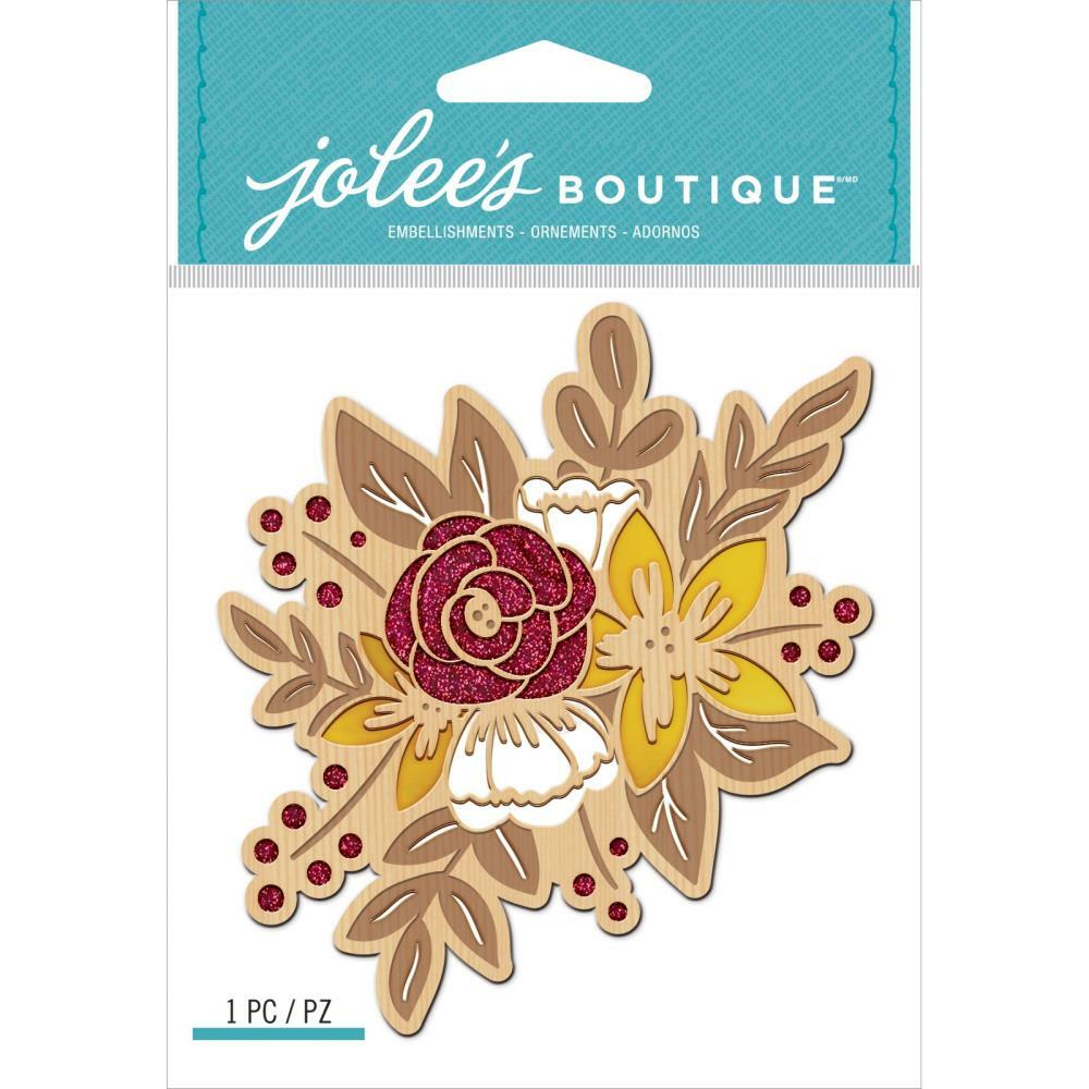 Crafts Stickers Jolees Laser Cut Wood Glitter Floral Cluster Berries Red Gold