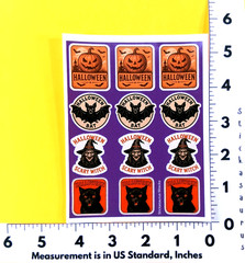 Vintage Style Halloween Ad Stickers Sheet Witch Black Cat Bat Jackolantern