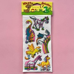 Vintage Stickers Puffy Happy Colourful Rainbow Unicorns Sealed Sheet Scrapbook F