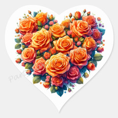 ORANGE ROSES ENVELOPE SEALS LABELS STICKERS PARTY FAVORS – (Heart Shaped)
