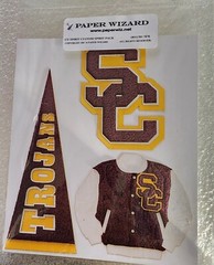 RARE PAPER WIZARD USC TROJANS Scrapbook 3D JACKET, PENNANT & LETTER Sticker Set