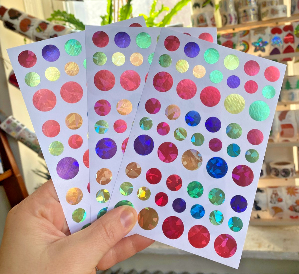 Lot Of 3 Prismatic Rainbow Circle Dot Sticker Sheets: Perfect for Planners!