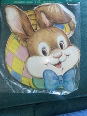 Vintage Kitschy American Greetings Forget Me Not Easter Bunny Die-Cut 21 in NOS
