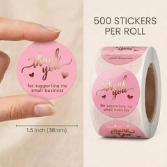 Self-Adhesive 1.5 Inch Pink & Rose Gold Thank You Stickers for Small Business