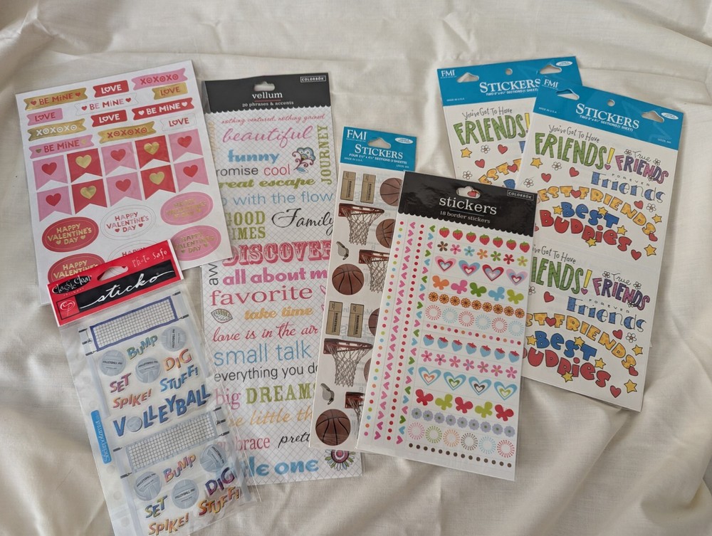 Lot of 7 Sealed Packs Mixed Themed Stickers FMI Frances Meyer Inc, Vellum