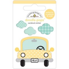 Doodlebug Stickers Doodle-Pop 3D Puddle Jumper Cute Yellow Car Dots Clouds Plaid