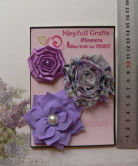 LAVENDER & ORCHID Organza Satin Cotton 3 Flower Pk 40-70mm Njoyfull Crafts V1