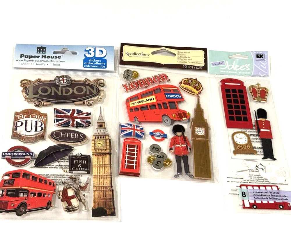Paper House Jolees Recollections England London Scrapbook Sticker Lot of 3 NEW