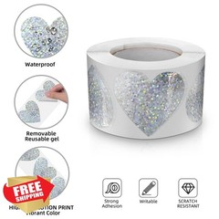 Meitaat Shiny Silver Heart Stickers Roll