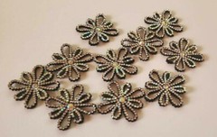 CraftbuddyUS 10pcs x 1.5 in AB Clear Black FLOWER Rhinestone Gems, No Adhesive
