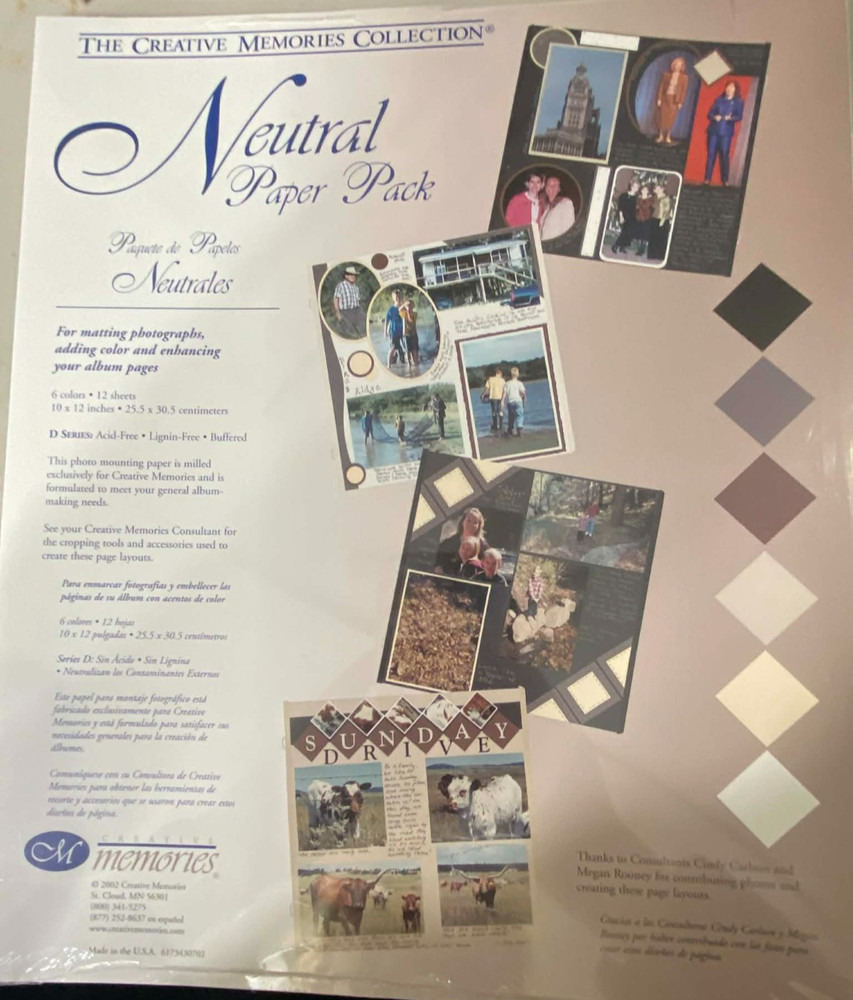 CM029 – CREATIVE MEMORIES PHOTO PAPERS – NEUTRAL – 10×12, 6 colors, 12 sheets