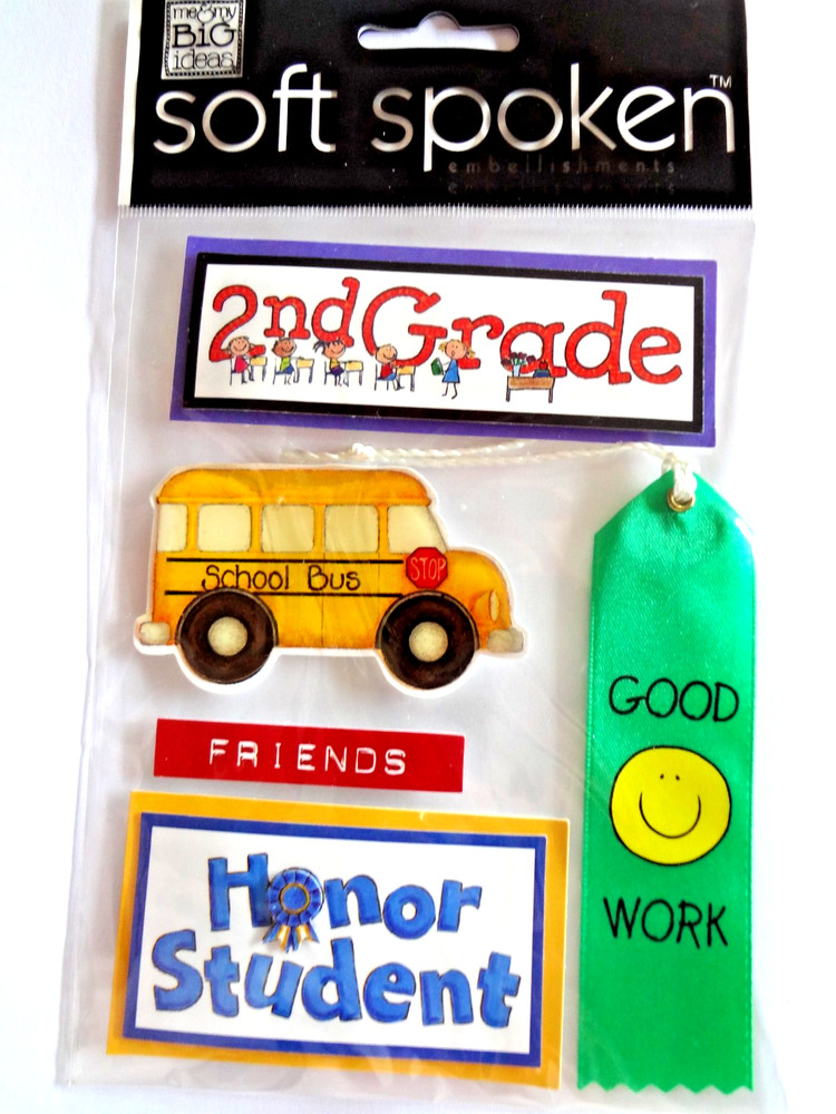 Soft Spoken SECOND Grade Dimensional Stickers School Ribbon SCRAPBOOK