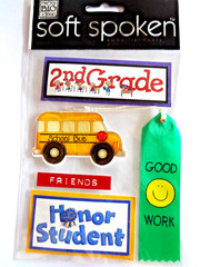 Soft Spoken SECOND Grade Dimensional Stickers School Ribbon SCRAPBOOK