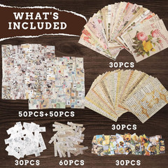 300PCS Vintage Scrapbooking Supplies Scrapbook Paper Journaling Kit Aesthetic De