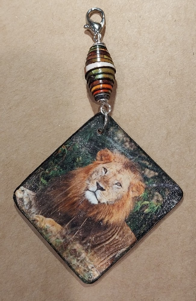 «One of a Kind» Handmade » Lion» Portrait Junk Journal Spine Dangle
