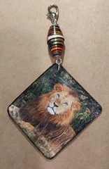 «One of a Kind» Handmade » Lion» Portrait Junk Journal Spine Dangle