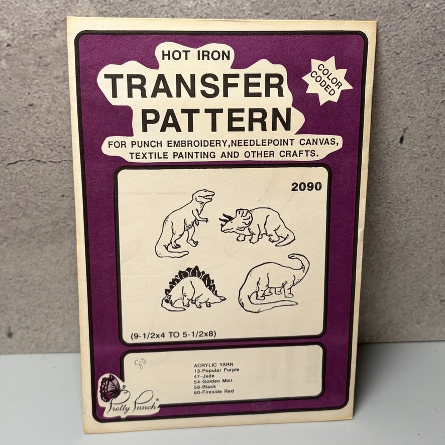VTG MCM Transfer Pattern Hot Iron On Punch Embroidery Needle Point Dinosaurs