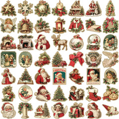 50PCS Christmas Theme Stickers, Non-Repeating Vinyl Waterproof Vintage Christmas