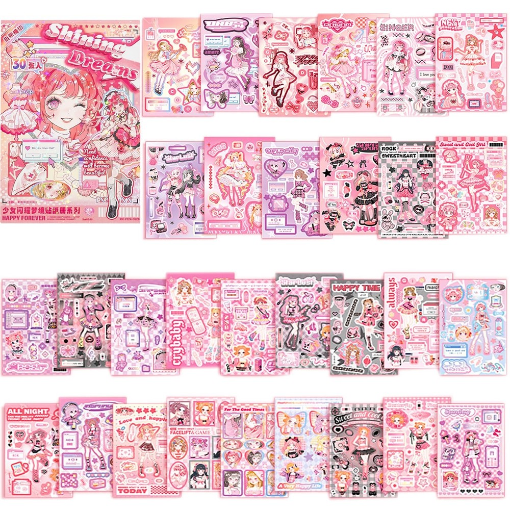 Auguro Cute Scrapbook Stickers Book – 500 Pre-Cut A5 Size Girl Pink