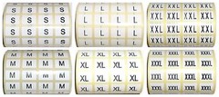 19MM WHITE SELF ADHESIVE CLOTHING SIZE STICKERS, S/M/L/XL/XXL/XXXL/5XL