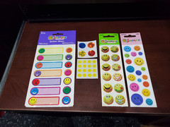Sandylion Smiley Happy Face labels pkg pastel & gold glitter crazy mod prisma &