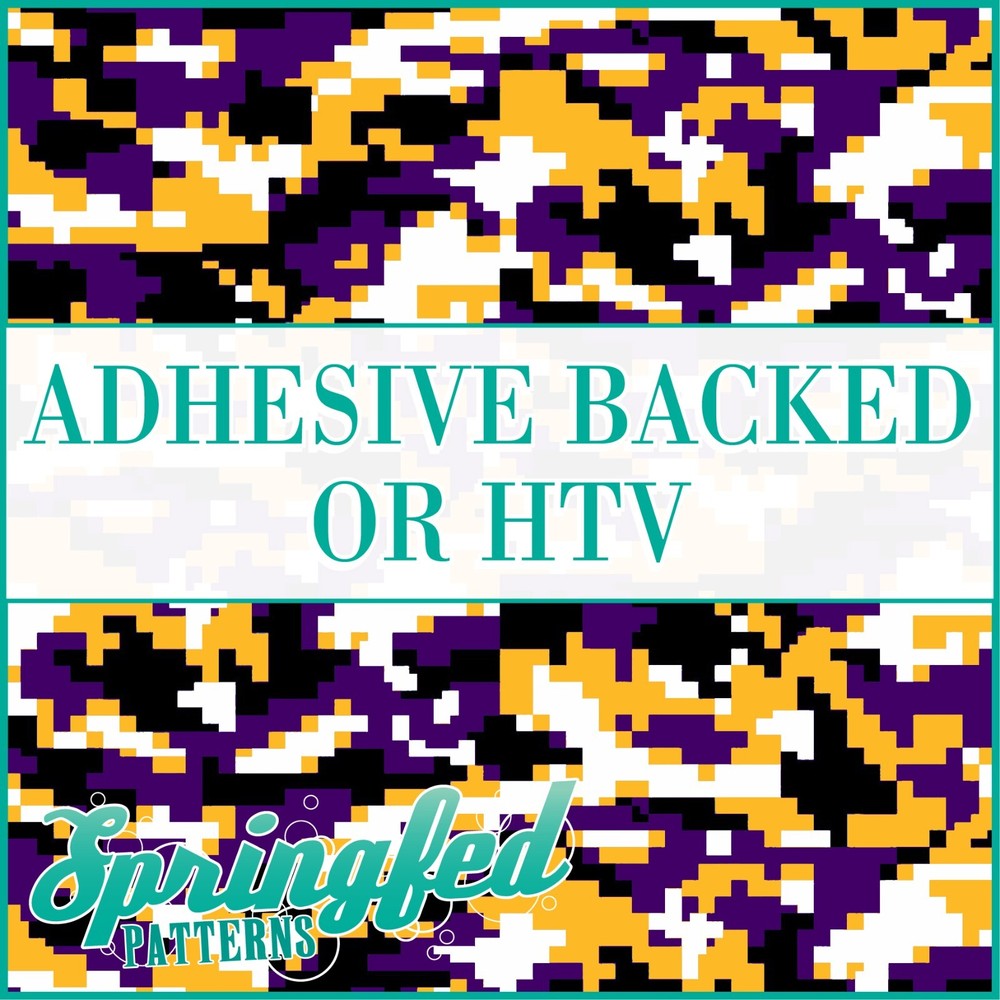 Digital CAMO in Purple, Gold, Black & White Adhesive Vinyl or HTV Heat Transfer