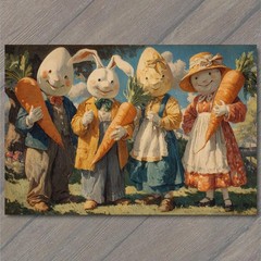STICKER Easter Bunny Egg People Carrot Parade Spring Folk Surreal Whimsy