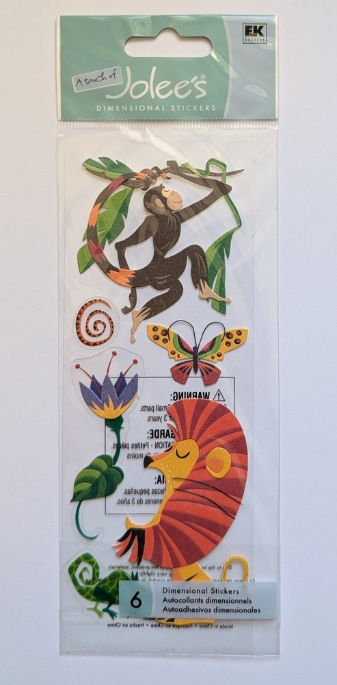 Jolee’s Jungle Zoo Animals Lion Monkey Butterfly Scrapbooking Stickers