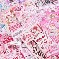 Auguro Cute Scrapbook Stickers Book – 500 Pre-Cut A5 Size Girl Pink