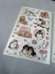 American Greetings Stickers Kittens Puppies Dog Valentine Cats Vtg 2 Sheets Cute
