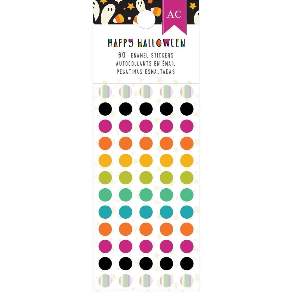 American Crafts Enamel Sticky Back Dots Happy Halloween Bright Orange Pink Blue
