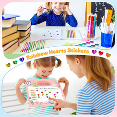 1800Pcs Holographic Heart Stickers, 0.6in Rainbow Tiny Stickers for Kids Rewa…