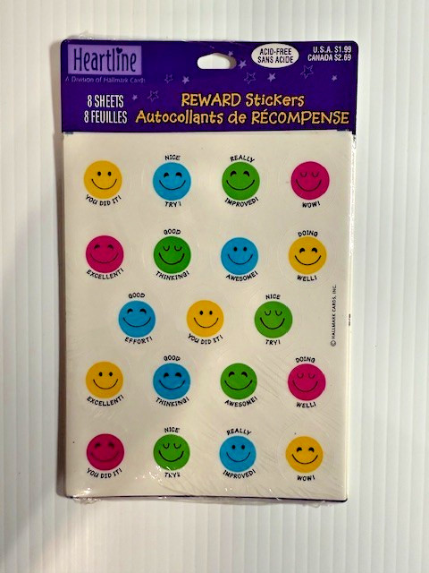 Vintage Heartline Hallmark Reward Stickers, 8 sheets, SMILES, factory sealed