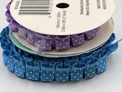 Lot 2 Ruffle Ribbon Spool 5/8in Polka Dot Grosgrain Blue Purple Hair Bow Trim
