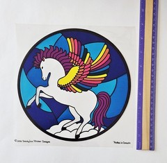 Vtg 80s Sandylion Sticker Pegasus 1984 Jumbo Stained Glass Transparent Decorator