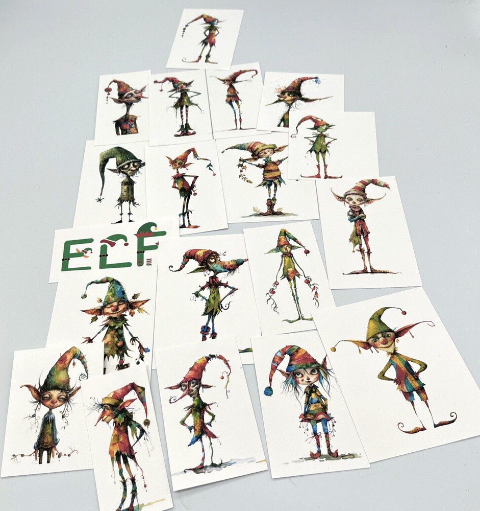 19 Pc QUIRKY CHRISTMAS ELF 3 Supplies Kit For Junk Journal Card Making Scrapbook