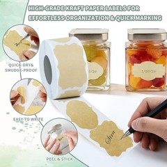300 Pcs Kraft Labels Stickers 1.2×2 Inch 3 Decorative Designs Writable Gift
