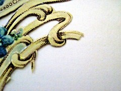 Very Lovely Vintage Die Cut of Blue Flowers in Elaborate Embossed Vase *