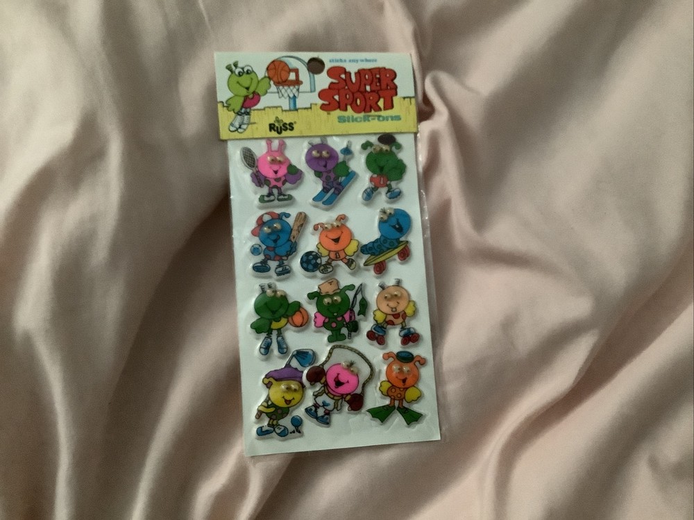 VTG 80s Russ Puffy Super Sport Stick On Stickers Google Eyes Fishing Skateboard