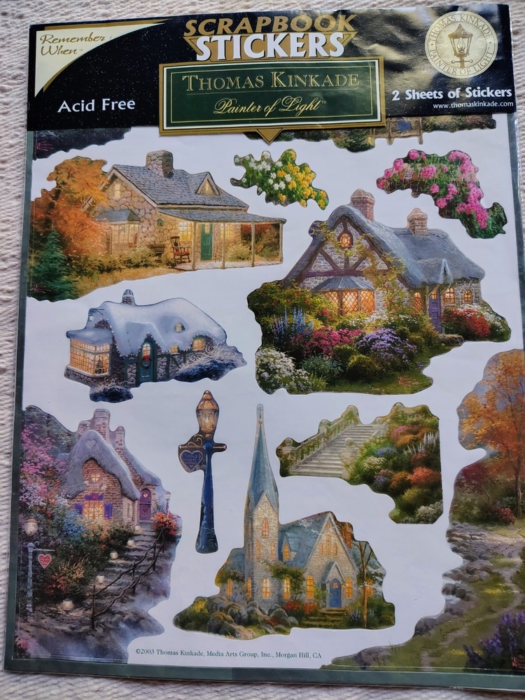 Thomas Kinkade Scrapbook Stickers ‘Painter of Light’ Series, 2 Sheets ~ New!