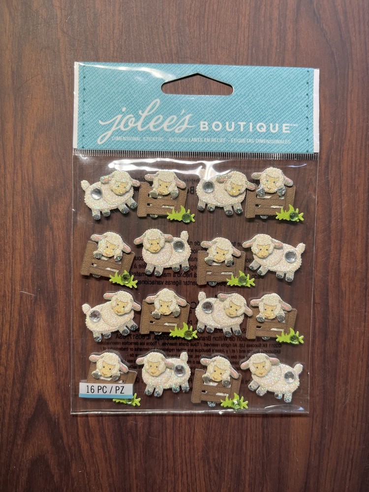 RARE Jolees Sheep Repeats Sparkly Jumping Lamb Baby Scrapbook Stickers