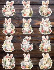 Floral White Bunny Die Cut Vinyl Stickers Scrapbooking Laptop Waterbottle