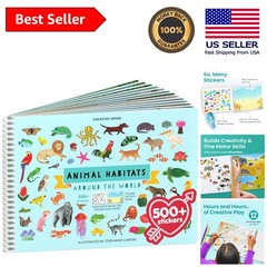 Toddler Travel Essentials: Animal Sticker Book with 12 Scenes & Coloring Pages