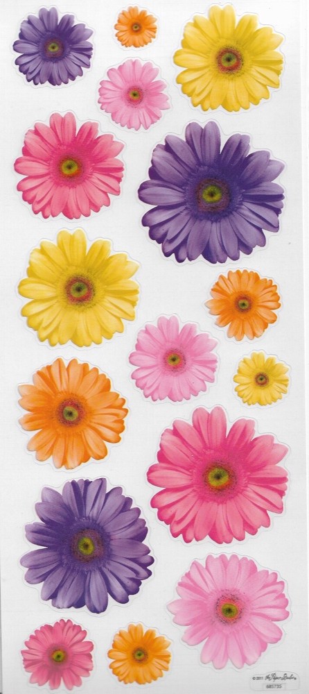 16 New 5×12” Realistic Clear Daisy Flower Scrapbook Craft Stickers