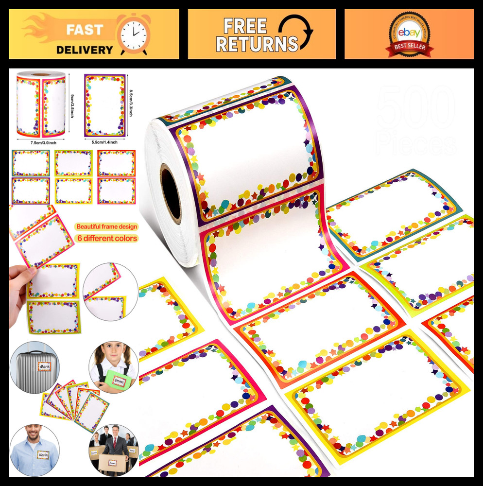 500 Pcs Colorful Name Tag Labels – Removable Adhesive Writable Stickers for Offi