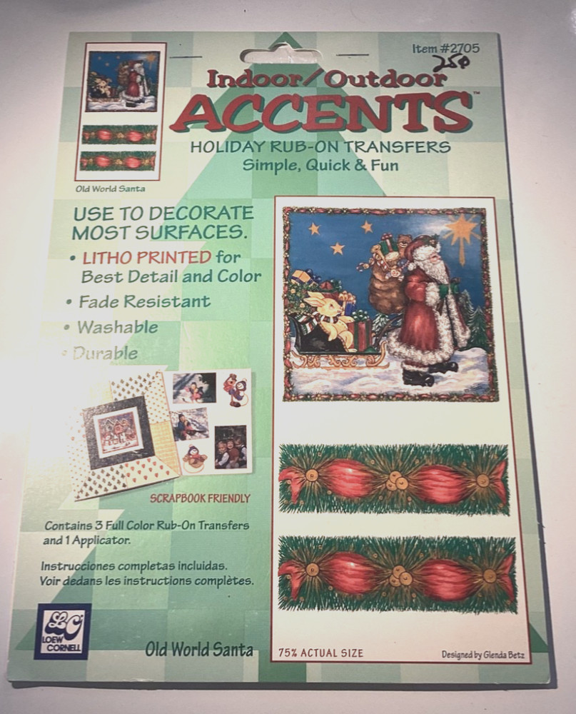 Vintage Indoor Outdoor Accents Rub On Transfers Christmas #2705 Factory Sealed