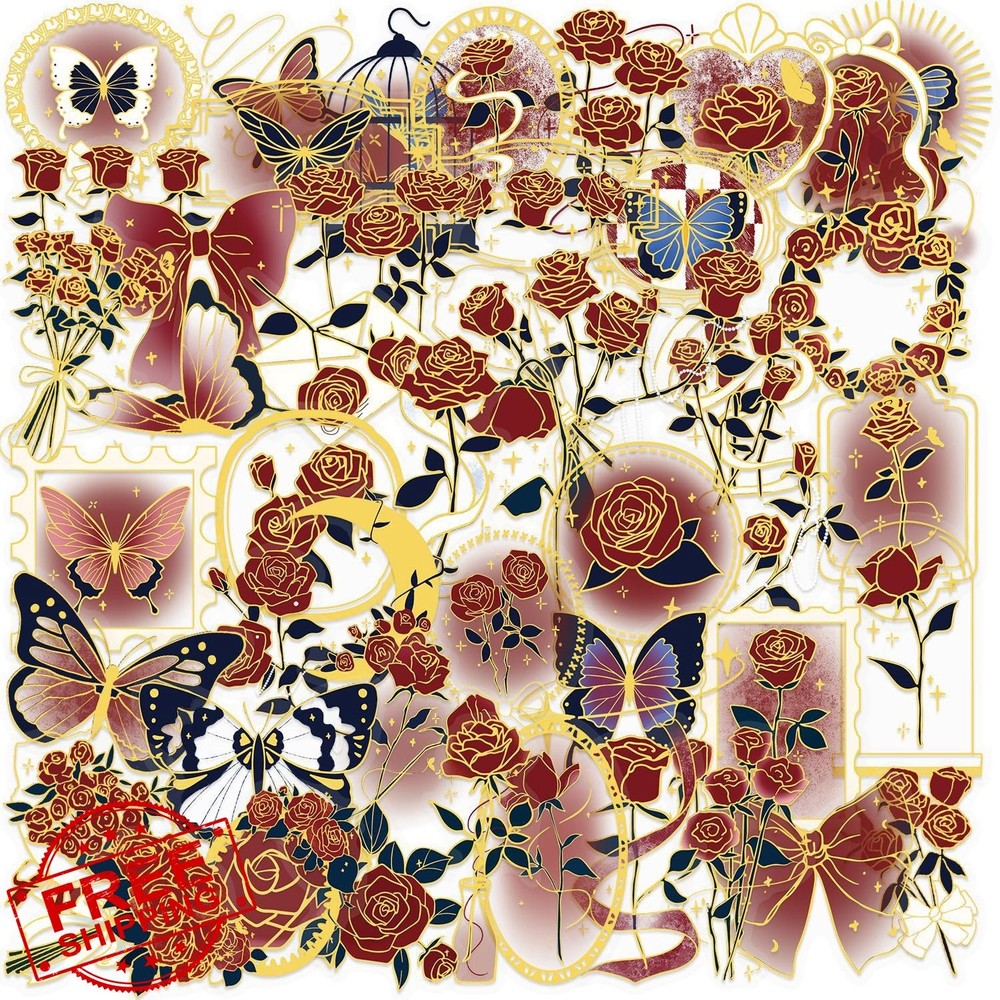 TKDKSFD 50pc Vintage Rose Gold Foil Stickers