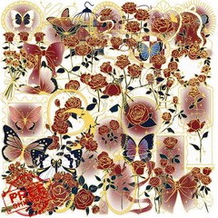 TKDKSFD 50pc Vintage Rose Gold Foil Stickers